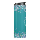 Moderne Blauwgroen Glitter Monogram Stethoscoop zu Thermosbeker (Gedraaid links)