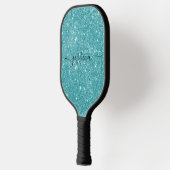 Moderne blauwgroen glitter scriptnaam pickleball paddle (Links)