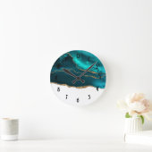 Moderne Blauwgroen & Gold Agate met wit Abstract Ronde Klok (Huis)