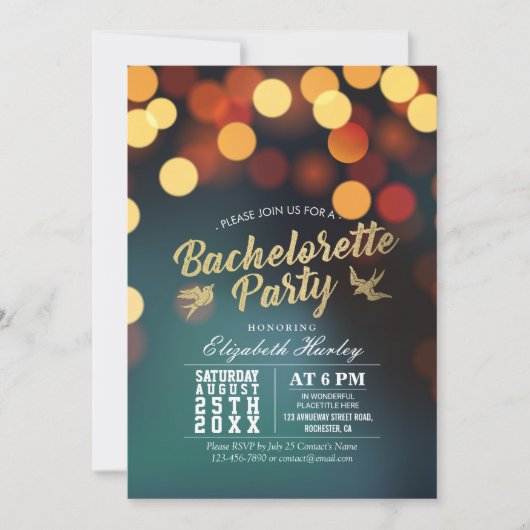 Moderne Blauwgroen Gold Bokeh Lights Bachelorette  Kaart (Voorkant)