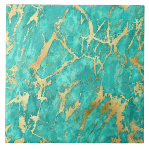 Moderne Blauwgroen Gold Faux Glitter Marble Cerami Tegeltje