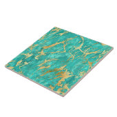 Moderne Blauwgroen Gold Faux Glitter Marble Cerami Tegeltje (Zijkant)