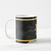 Moderne Blauwgroen Gold Line Monogram Koffiemok (Links)