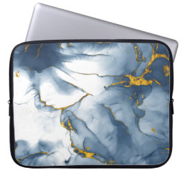 Moderne Blauwgroen-Gold marmer laptophoes Laptop Sleeve