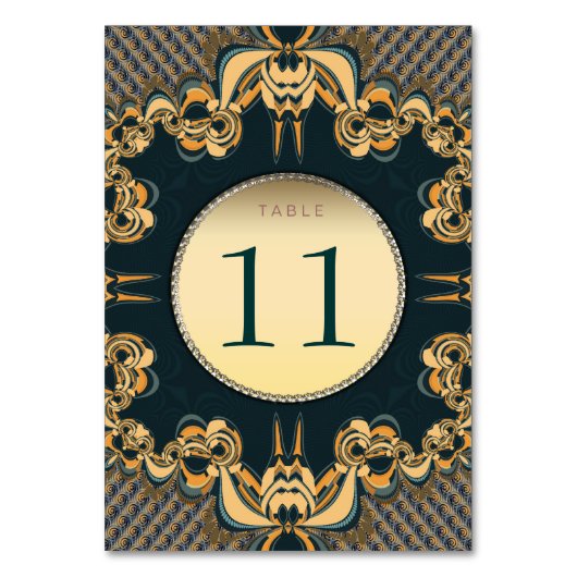 Moderne Blauwgroen Gold Table Number Kaart (Achterkant)