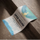 Moderne Blauwgroen Gold Waterverf YOGA Studio Open Flyer