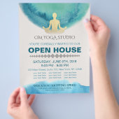Moderne Blauwgroen Gold Waterverf YOGA Studio Open Flyer (Hand)