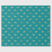 Moderne Blauwgroen gouddragonfly-patroonpatroon Cadeaupapier (Vlak)
