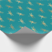 Moderne Blauwgroen gouddragonfly-patroonpatroon Cadeaupapier (Hoek)