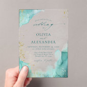 Moderne Blauwgroen gouden Abstracte strand bruilof Acryl Uitnodigingen (Insitu (Draagbaar))