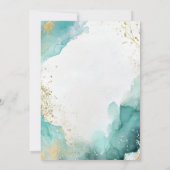 Moderne Blauwgroen gouden Abstracte strand bruilof Kaart (Achterkant)