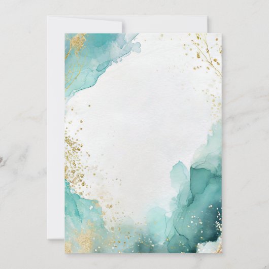 Moderne Blauwgroen gouden Abstracte strand bruilof Kaart (Achterkant)