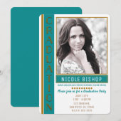 Moderne Blauwgroen Gouden Afstudeerfeest Afstudere Kaart (Voorkant / Achterkant)