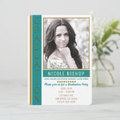 Moderne Blauwgroen Gouden Afstudeerfeest Afstudere Kaart (Staand voorkant)