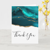 Moderne Blauwgroen & Gouden Agaat met Wit Dank u Kaart (Gele Bloem)