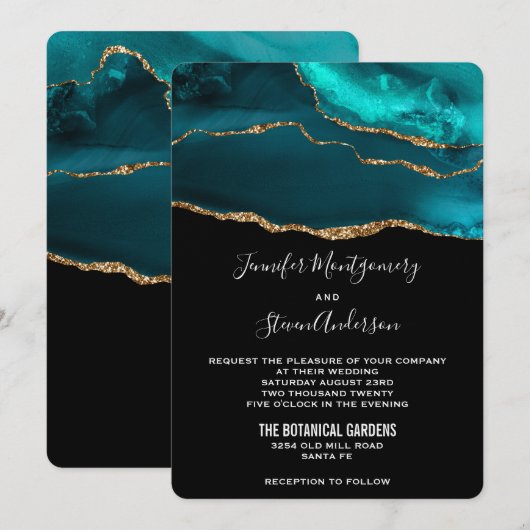 Moderne Blauwgroen & Gouden Agaat Stone Abstracte  Kaart (Voorkant / Achterkant)