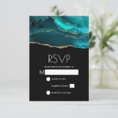 Moderne Blauwgroen & Gouden Agaat Stone Abstracte  RSVP Kaartje (Staand voorkant)