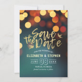 Moderne Blauwgroen gouden bruine bruiloft bespaart Save The Date (Voorkant)