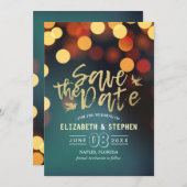 Moderne Blauwgroen gouden bruine bruiloft bespaart Save The Date (Voorkant / Achterkant)