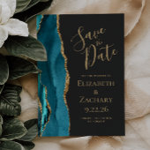 Moderne Blauwgroen gouden donkere bruiloft sparen Save The Date