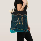 Moderne Blauwgroen Gouden Glitter Agaat Monogram N Tote Bag (Dichtbij)