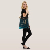 Moderne Blauwgroen Gouden Glitter Agaat Monogram N Tote Bag (Op model)