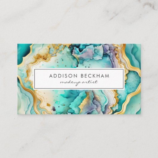 Moderne Blauwgroen Gouden Kleurrijke Abstracte Wat Visitekaartje (Voorkant)