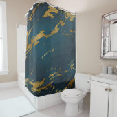 Moderne Blauwgroen gouden marmer Douchegordijn (In situ)