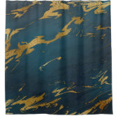 Moderne Blauwgroen gouden marmer Douchegordijn (Voorkant)