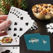 Moderne blauwgroen gouden monogram naam pokerkaarten (Insitu)