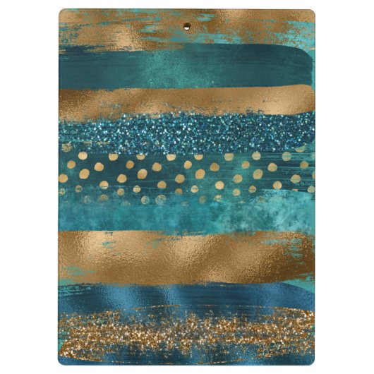 Moderne blauwgroen, gouden penseelstreken en monog klembord (Achterkant)