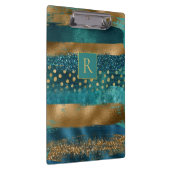 Moderne blauwgroen, gouden penseelstreken en monog klembord (Rechts)