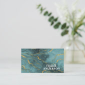 Moderne Blauwgroen goudkleurige glitter marmer aga Visitekaartje (Staand voorkant)