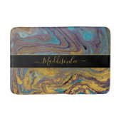 Moderne Blauwgroen goudkleurige Paarse marmeragaat Badmat (Voorkant)
