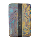 Moderne Blauwgroen goudkleurige Paarse marmeragaat Badmat (Voorkant Verticaal)