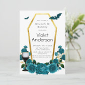 Moderne Blauwgroen goudkoffie: Brunch & Bubble Kaart (Staand voorkant)