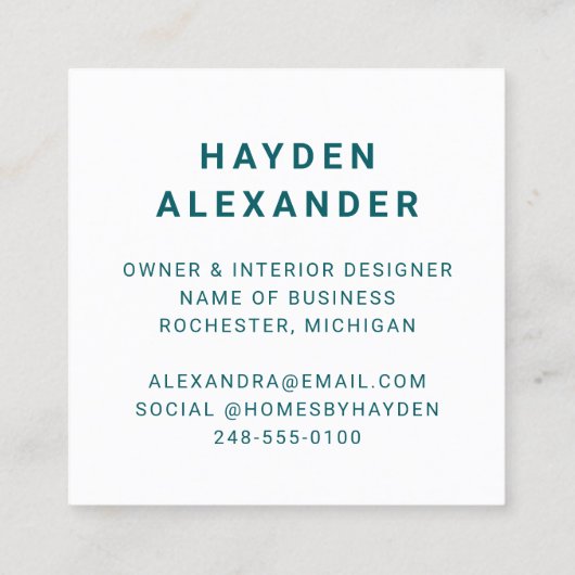 Moderne Blauwgroen groene aangepaste zakelijke Log Vierkante Visitekaartje (Achterkant)