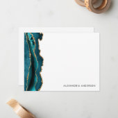 Moderne Blauwgroen groene Agate Gold Glitter Marbl Notitiekaartje (Voorkant / Achterkant in situ)