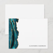 Moderne Blauwgroen groene Agate Gold Glitter Marbl Notitiekaartje (Voorkant / Achterkant)