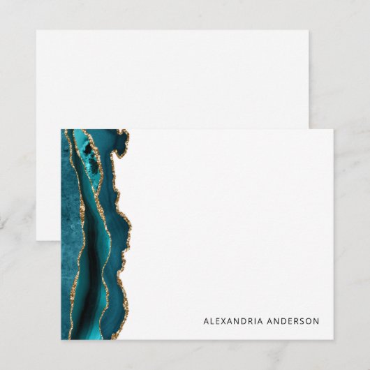 Moderne Blauwgroen groene Agate Gold Glitter Marbl Notitiekaartje (Voorkant / Achterkant)