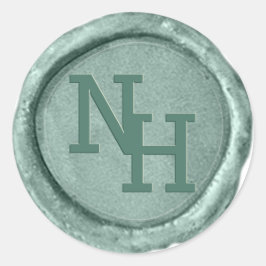 Moderne Blauwgroen Groene Blauwe Was Seal Monogram Ronde Sticker