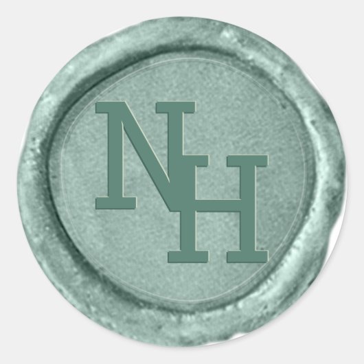 Moderne Blauwgroen Groene Blauwe Was Seal Monogram Ronde Sticker (Voorkant)