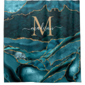 Moderne Blauwgroen Groene Gouden Agaat Geode Monog Douchegordijn (Voorkant)