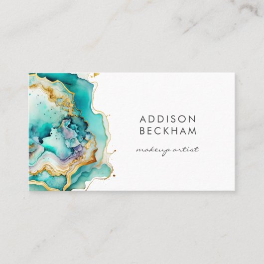 Moderne Blauwgroen Groene Gouden Pastel Abstracte  Visitekaartje (Voorkant)