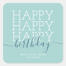 Moderne blauwgroen groene Happy Birthday Vierkante Sticker