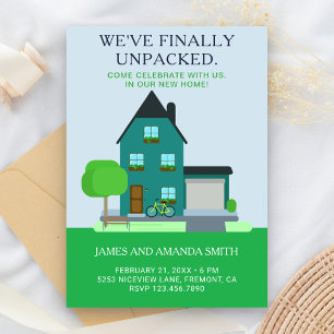 Moderne Blauwgroen Groene Huis Housewarming Party  Kaart