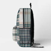 Moderne blauwgroen groene plaid met naam bedrukte rugzak (Rechts)