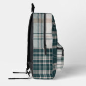 Moderne blauwgroen groene plaid met naam bedrukte rugzak (Links)
