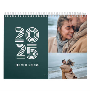 Moderne Blauwgroen Groene Vette Typografie 3 Fotof Kalender