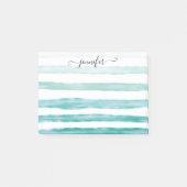 Moderne Blauwgroen Groene Waterverf Stripes Girly  Post-it® Notes (Voorkant)